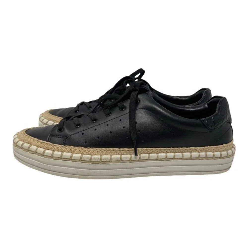 Sam Edelman Women's Kavi Leather Sneakers Black Casual Espadrille Trim Size 7